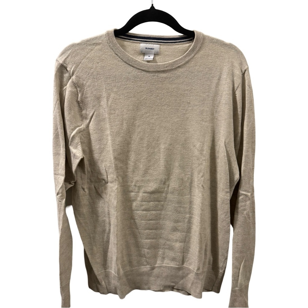 Old Navy Men's Medium Beige Crewneck Knit Sweater Long Sleeve Pullover Casual